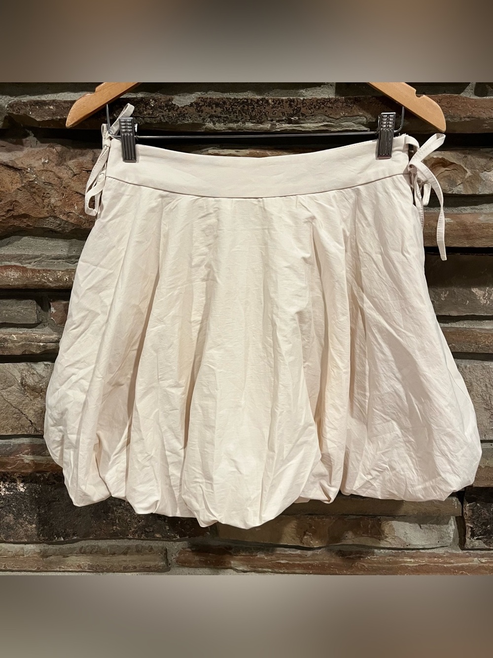 Ivy City Cream Cotton Bubble Mini Skirt with Side Ties